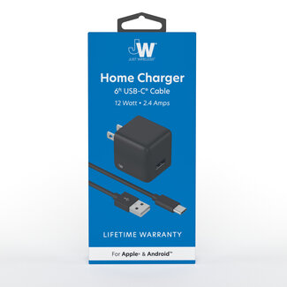 JW JW Home Charger Single USB-A Port 12W 6ft USB-C to USB-A Cable