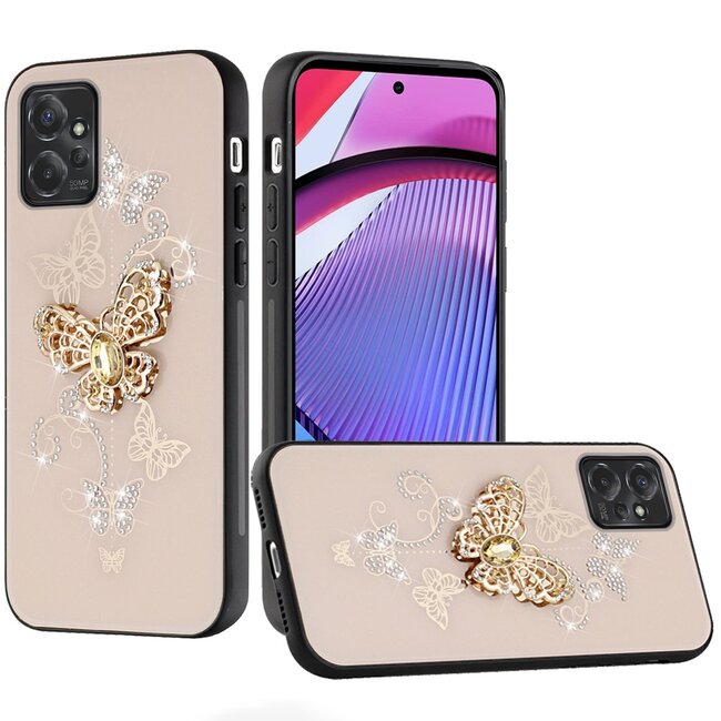 Motorola For Motorola G POWER 5G (2023) SPLENDID Diamond Glitter Ornaments Engraving Case Cover Garden Butterflies