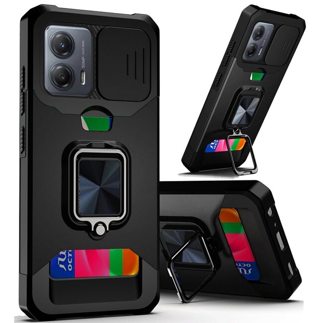 Motorola For Motorola MOT G 5G 2023 Multi-Functional Card Magnetic Ring Stand Hybrid Camera Case Cover