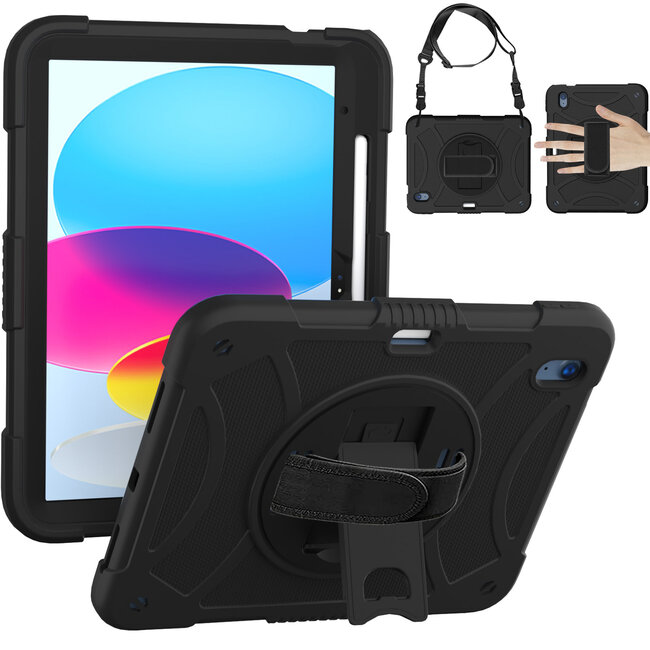 For Apple For Apple iPad 10th Gen 2022 3in1 Tablet Hand and Shoulder Strap with Kickstand 3in1 Tough Hybrid