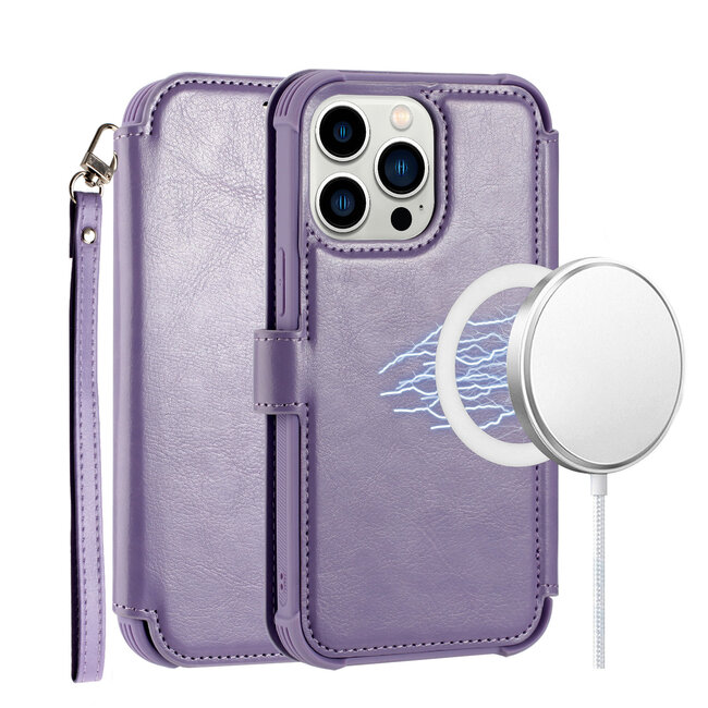 For Apple For Apple iPhone 13 Pro Max Magnetic Circle Wallet For ID and Credit Cards With Lanyard