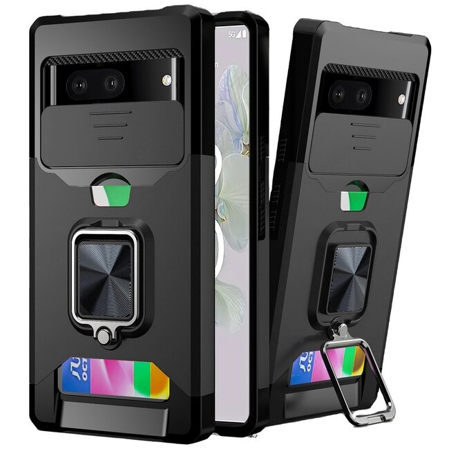 For Samsung For Google Pixel 6A 6.1" Multi-Functional Card Magnetic Ring Stand Hybrid Camera Case Cover