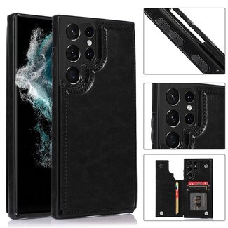 For Samsung For Samsung S23 Ultra Luxury Side Magnetic Button Card ID Holder PU Leather Case Cover