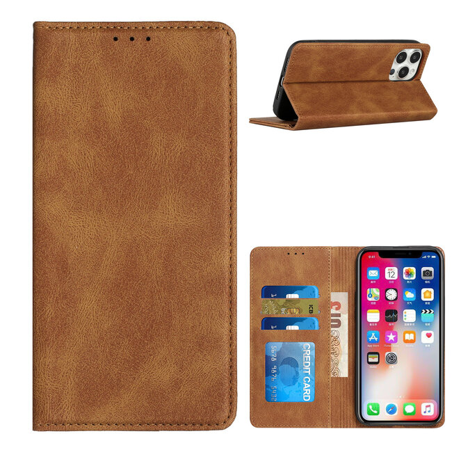 For Apple For Apple iPhone 15 Wallet Premium PU Vegan Leather ID Card Money Holder with Magnetic Closure Case Cover