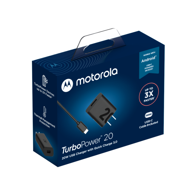 Techy MOTOROLA 20W WALL CHARGER WITH 1M/3.3FT A2C CABLE Included - BLACK