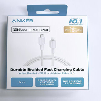 Techy Anker 322 USB-C to Lightning Cable (6ft Braided) - White