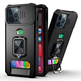 Techy For Apple iPhone 15 Multi-Functional Card Magnetic Ring Stand Hybrid Camera Case Cover