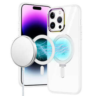 For Apple For Apple iPhone 15 Pro Max Dazzle Magnetic Circle Kickstand Alloy Chrome Transparent Hybrid Case Cover