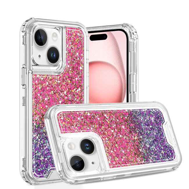 For Apple For Apple iPhone 15 Pro Epoxy Sticker Glitter 3in1 Shockproof Transparent Hybrid Case Cover