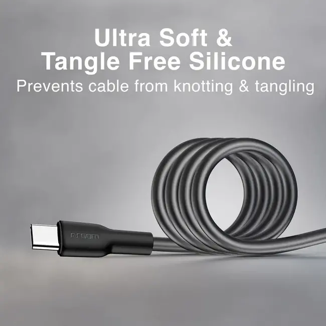 Argom TYPE-C TO TYPE-C 65W SILICONE CABLE 6FT/1.8M - DURA FLEX Black