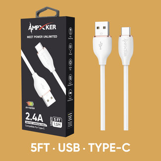 Ampxker AmpXker 5 FT [USB - Type C] - 2.4A Fast Charging Thick TPE Cable - Black/Silver (LANE A - RACK 1)