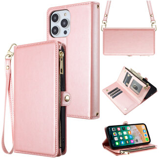 Techy For Apple iPhone 14 PRO MAX 6.7" Purse Style Wallet Card ID Money Holder with Zip containing Long & Short Lanyard