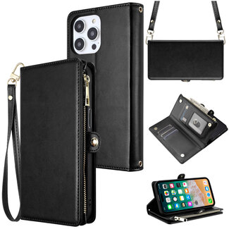 Techy For iPhone 13 Pro Max Purse Style Wallet Card ID Money Holder with Zip containing Long & Short Lanyard Case Cover