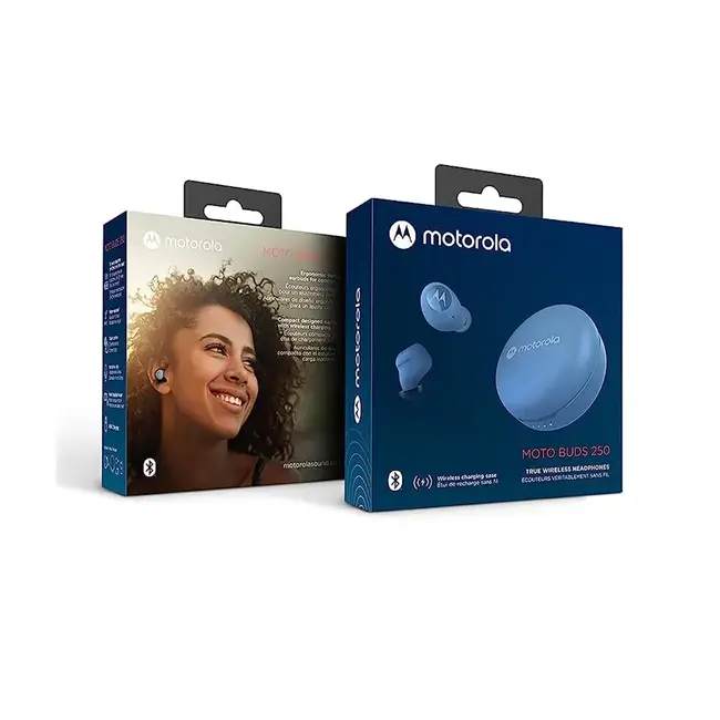 Techy Motorola Moto Buds 250-True Wireless Bluetooth Earbuds with Microphone and Wireless Charging Case - IPX5 Water Resistant, Smart Touch-Control, Lightweight Comfort-Fit, Clear Sound, Deep Bass