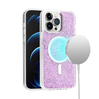 For Apple For Apple iPhone 14 6.1" Epoxy Glitter Magnetic Circle ShockProof Hybrid 2.5mm Thick