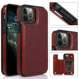 For Apple For Apple iPhone 15 Pro Max Luxury Side Magnetic Button Card ID Holder PU Leather Case Cover