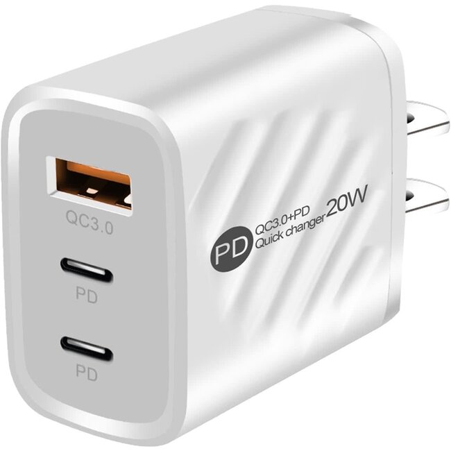 Techy PD 20W Dual Type C & USB Travel Wall Charge Adapter White