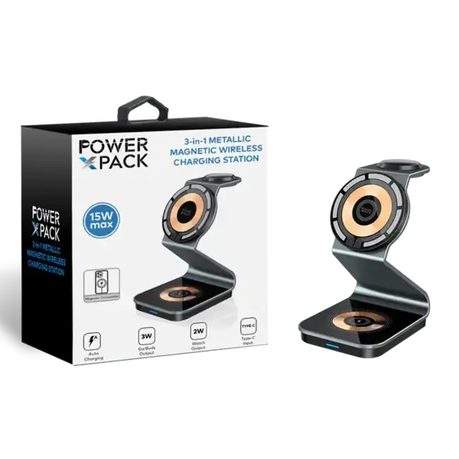 Power X Pack Power X Pack 3 in 1 Metallic Magnetic Wireless Charging Station Black