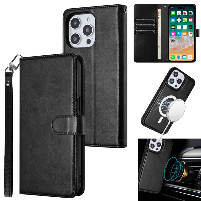 For Samsung For Samsung Galaxy s24 Magnetic Ring Compatible Deattachable PU Leather Hybrid Wallet Money Card Holder with Lanyard