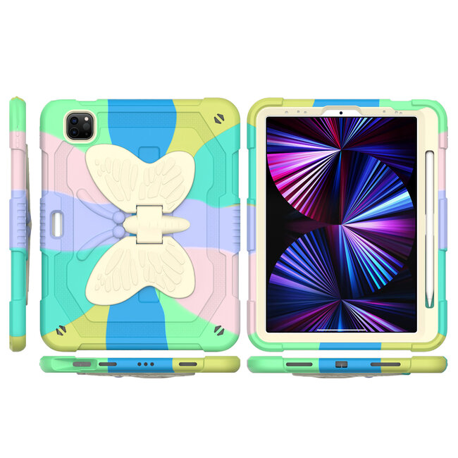 For Apple For Apple iPad A16 2025 / iPad 10th Gen 2022 Butterfly Kickstand 3in1 Tough Hybrid Case Cover with Shoulder Strap