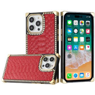 For Apple For Apple iPhone 15 Pro Max Premium PU Leather Square Heart Hybrid Case