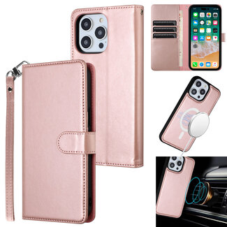 For Samsung For Apple iPhone 15 Pro Max Magnetic Ring Compatible Deattachable PU Leather Hybrid Wallet Money Card Holder with Lanyard