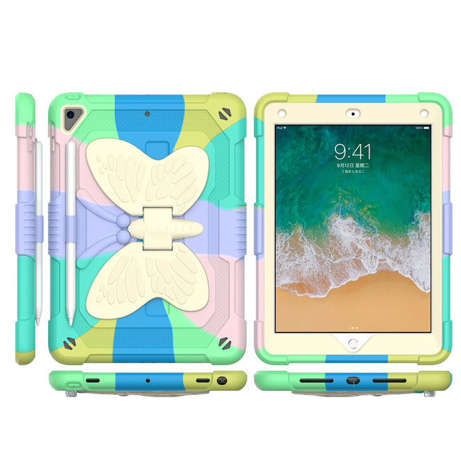For Apple For Apple iPad 8/7 10.2 inch Butterfly Kickstand 3in1 Tough Hybrid Case Cover with Shoulder Strap
