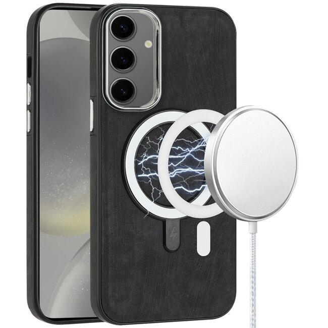 For Samsung For Samsung Galaxy S24 Ultra Fashion Chrome Edged Camera Magnetic Circle PU Leather Hybrid