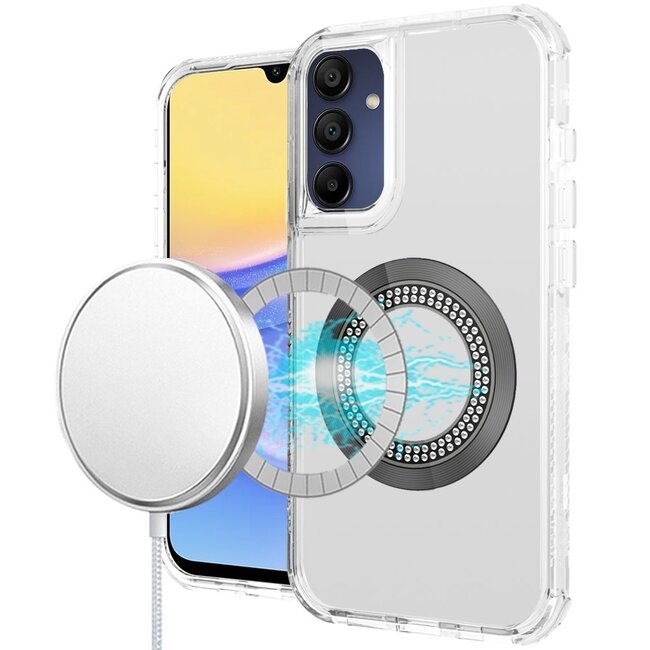 For Samsung For Samsung Galaxy A15 5G Magnetic Ring Circle Bling Chrome 3in1 Hybrid Case