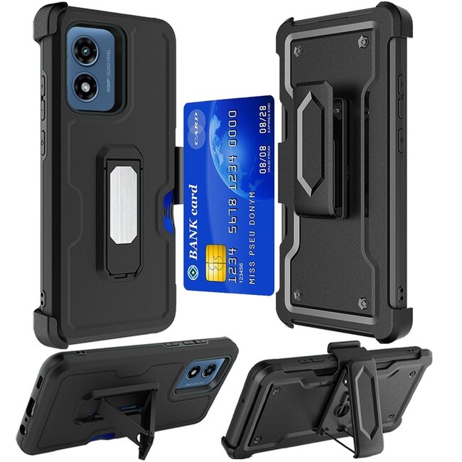 Motorola For Motorola Moto G Play 2024 CARD Holster with Kickstand Clip Hybrid Case Cover