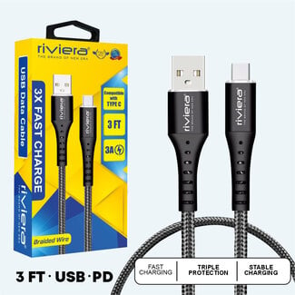 RIVIERA 3 FEET [USB - Type C (PD) ] Fast Charging Cable RIVIERA - Braided (12)