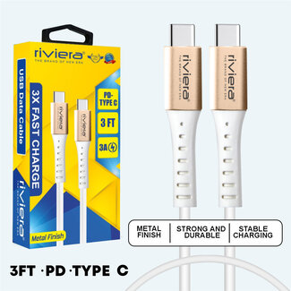 RIVIERA 3 Feet [Type C (PD) - Type C (PD) ] - 3 AMP Fast Charging RIVIERA -(3)