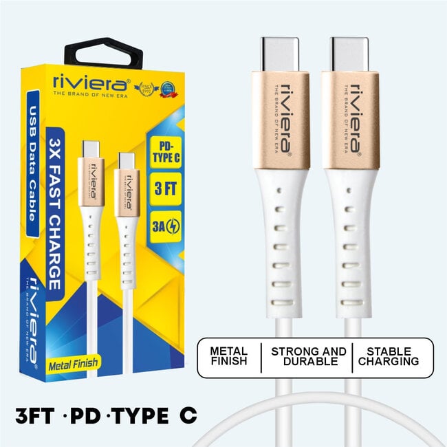 RIVIERA 3 Feet [Type C (PD) - Type C (PD) ] - 3 AMP Fast Charging RIVIERA -(3)