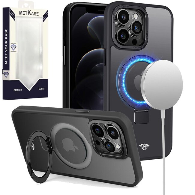 For Apple For Apple iPhone 15 Pro METKASE Magnetic Metal Surrounded Ring Stand Hybrid in Slide-Out Package