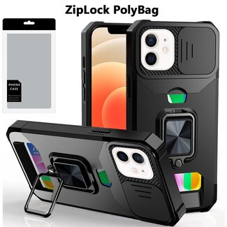 For Apple [PolyBag] For Apple iPhone 12 & iPhone 12 Pro Multi-Functional Card Magnetic Ring Stand Hybrid Camera