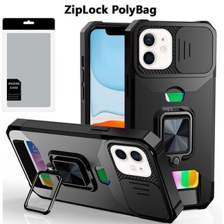 For Apple [PolyBag] For Apple iPhone 11 Multi-Functional Card Magnetic Ring Stand Hybrid Camera