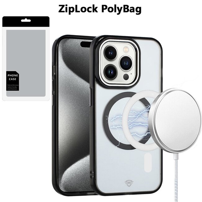 For Apple [PolyBag] For Apple iPhone 15 Pro Max Magnetic Circle Ring Transparent Premium Acrylic with Metal Buttons & Camera Raised Lip