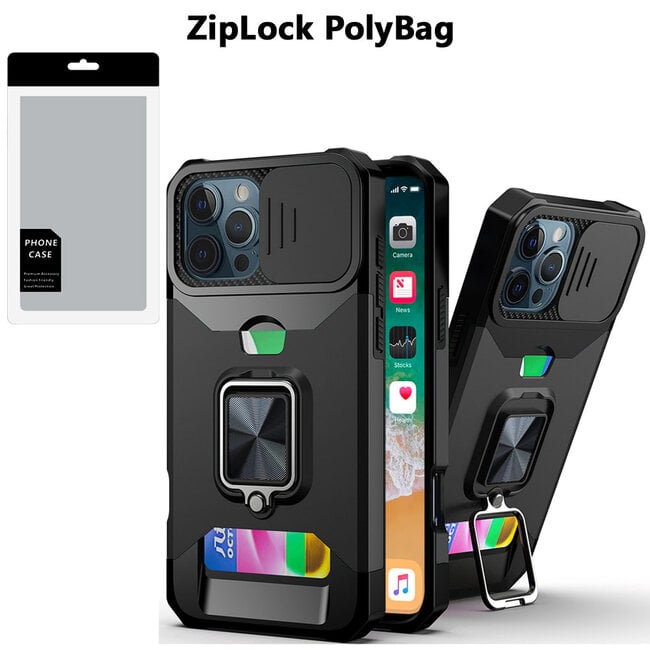 Techy [PolyBag] For Apple iPhone 16 Pro Max 6.9 inch Multi-Functional Card Magnetic Ring Stand Hybrid Camera