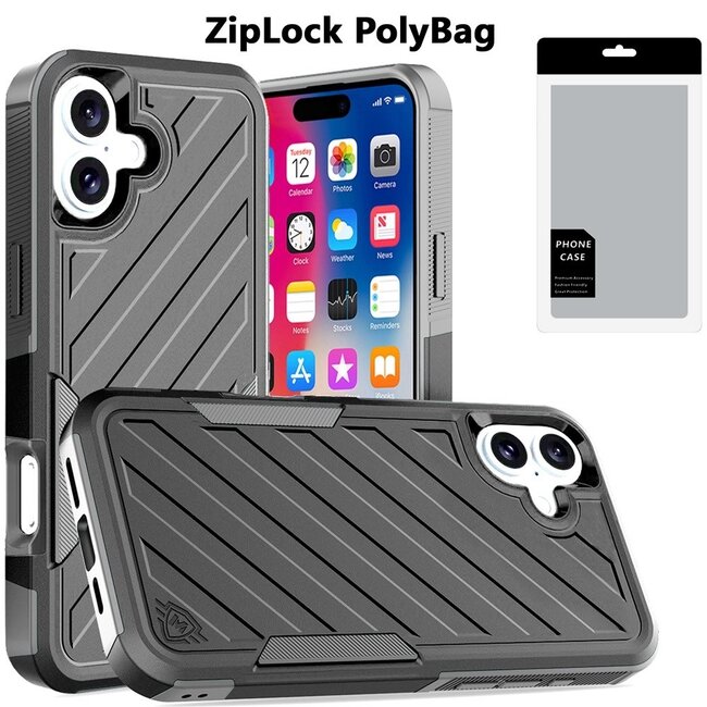 For Apple [PolyBag] For Apple iPhone 16 6.1 inch Noble lined shockproof dual layer hybrid