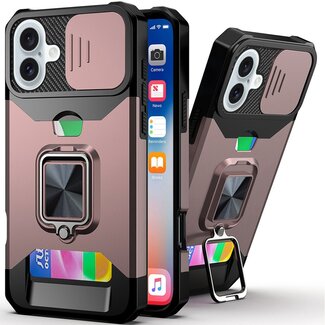 Techy For Apple iPhone 16 6.1 inch Multi-Functional Card Magnetic Ring Stand Hybrid Camera Case Cover