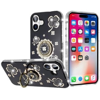 For Apple For Apple iPhone 16 6.1 inch Splendid Glitter with Diamonds All Around Edges Ring Stand Case Cover