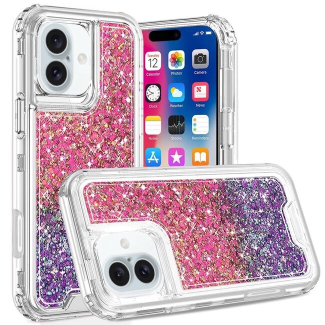 For Apple For Apple iPhone 16 6.1 inch Epoxy Sticker Glitter 3in1 Shockproof Transparent Hybrid Case