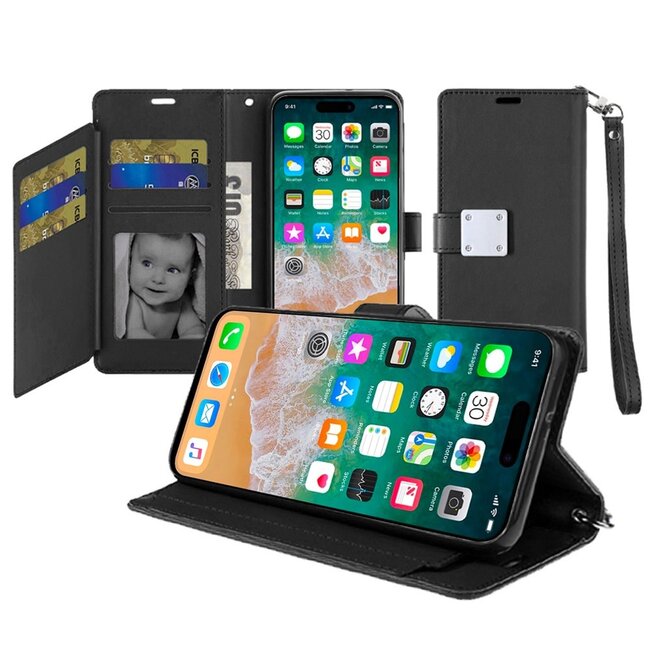 For Apple For Apple iPhone 16 Pro Max 6.9 inch Wallet ID Card Holder Case Cover