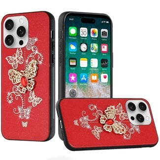 For Apple For Apple iPhone 16 Pro Max 6.9 inch SPLENDID Diamond Glitter Ornaments Engraving Case Cover Garden Butterfly