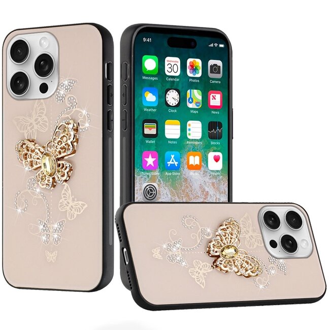 For Apple For Apple iPhone 16 Pro Max 6.9 inch SPLENDID Diamond Glitter Ornaments Engraving Case Cover Garden Butterfly