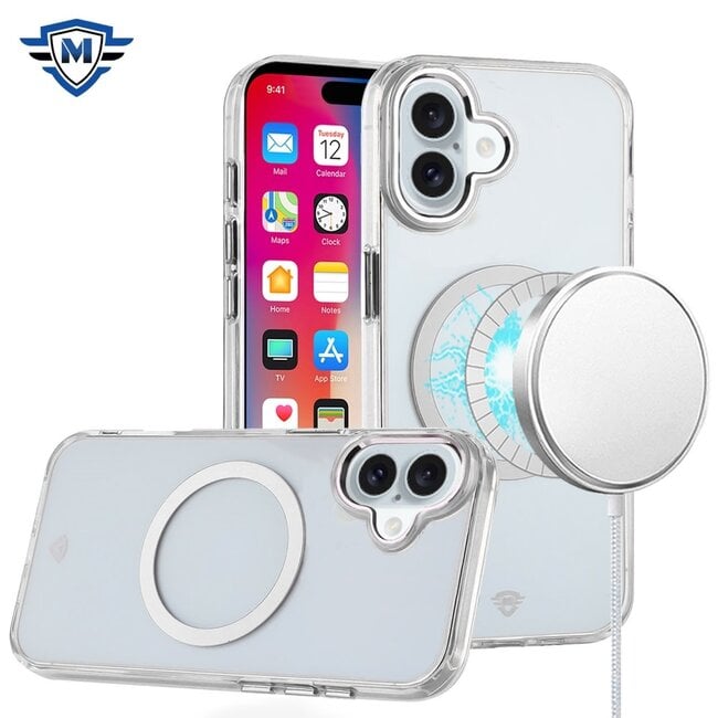 For Apple For Apple iPhone 16 6.1 inch METKASE Magnetic Circle Ring Transparent Premium Acrylic Case Cover with Metal Buttons & Camera Raised Lip in Slide-Out Package