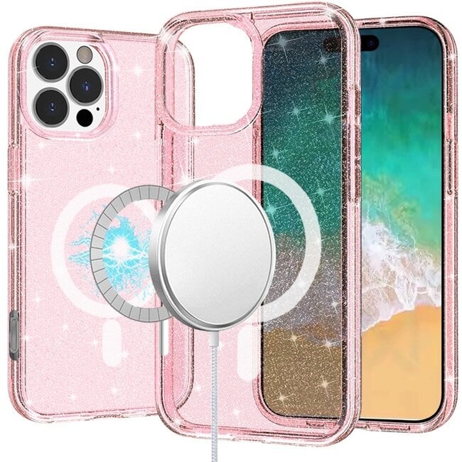 For Apple For Apple iPhone 16 Pro Max 6.9 inch Glitter Ultra Magnetic Circle Thick 3mm Transparent Hybrid Case Cover