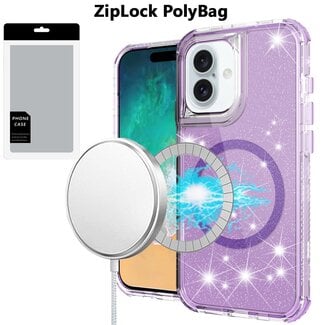 For Apple [PolyBag] For Apple iPhone 16 Plus 6.7 inch Magnetic Ring Glitter 3in1 Hybrid Case Cover