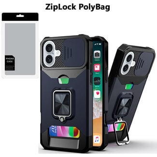 Techy [PolyBag] For Apple iPhone 16 Plus 6.7 inch Multi-Functional Card Magnetic Ring Stand Hybrid Camera