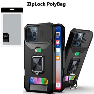 Techy [PolyBag] For Apple iPhone 16 Pro 6.3 inch Multi-Functional Card Magnetic Ring Stand Hybrid Camera